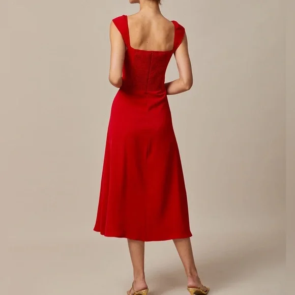 Rihoas Red Sweetheart Neck Cap Sleeve Midi Dress - Picture 6 of 7